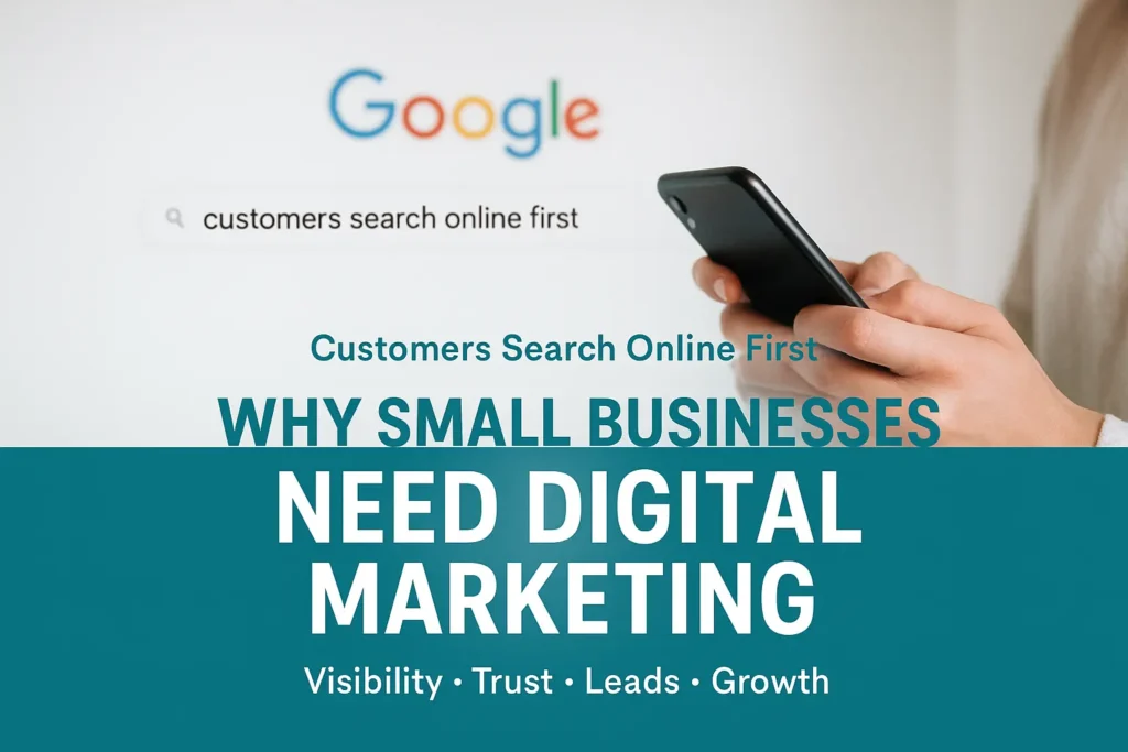 Person using a smartphone while searching on Google, highlighting why small businesses need digital marketing for visibility and growth.